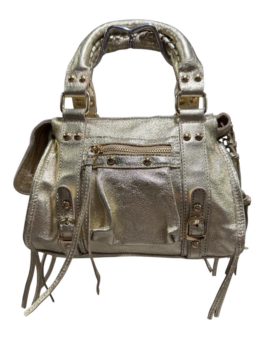 Metallic Gold Genuine Leather Crossbody Bag